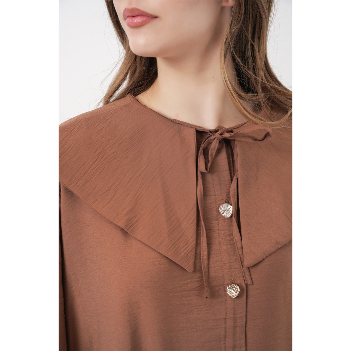 Kadın Bebe Yaka Uzun Tunik 5967 - Sütlü Kahve