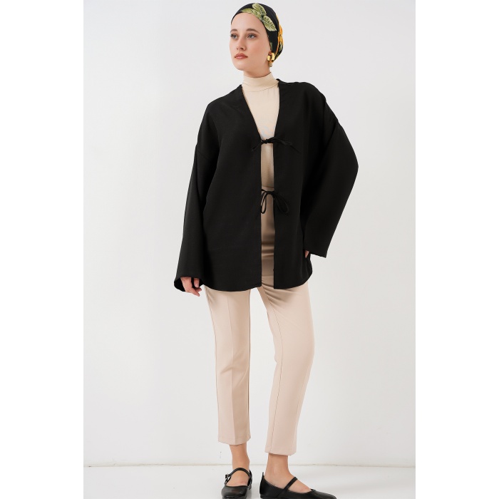 Keten Tesettür Kimono 5968 - Siyah