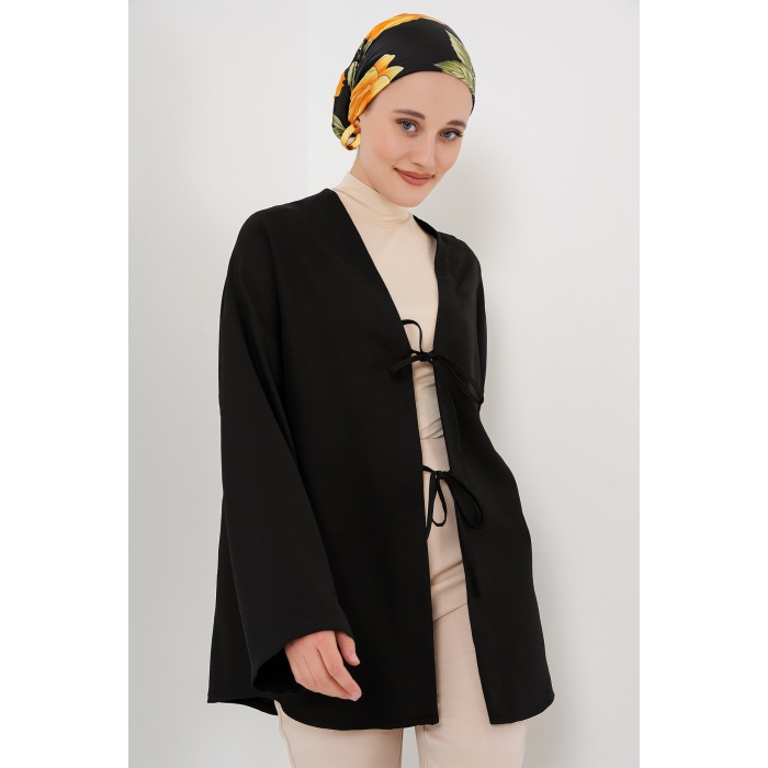 Keten Tesettür Kimono 5968 - Siyah