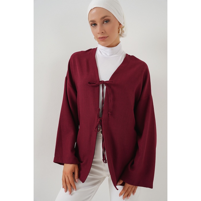 Keten Tesettür Kimono 5968 - Bordo