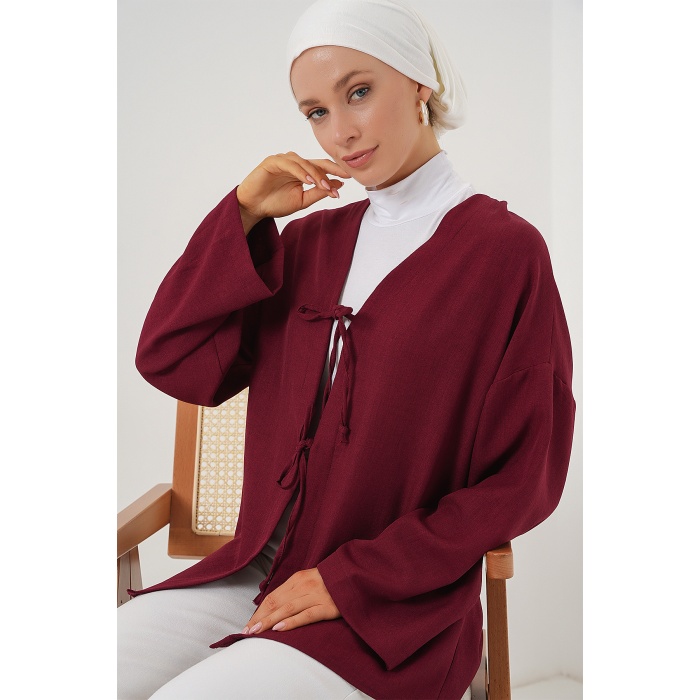 Keten Tesettür Kimono 5968 - Bordo
