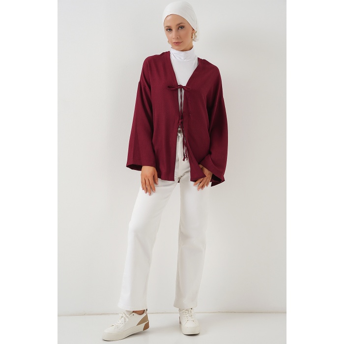 Keten Tesettür Kimono 5968 - Bordo