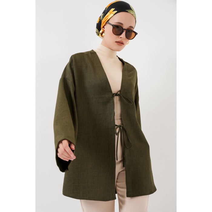 Keten Tesettür Kimono 5968 - Haki
