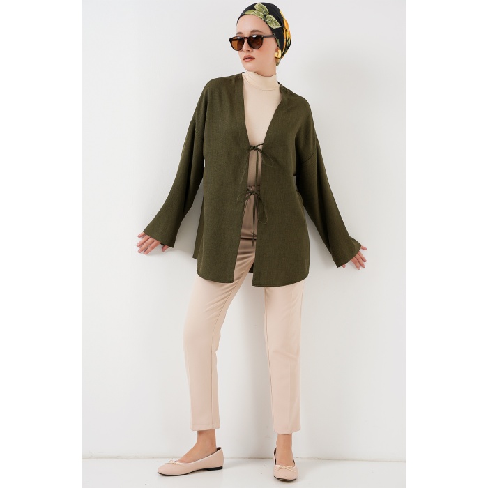 Keten Tesettür Kimono 5968 - Haki