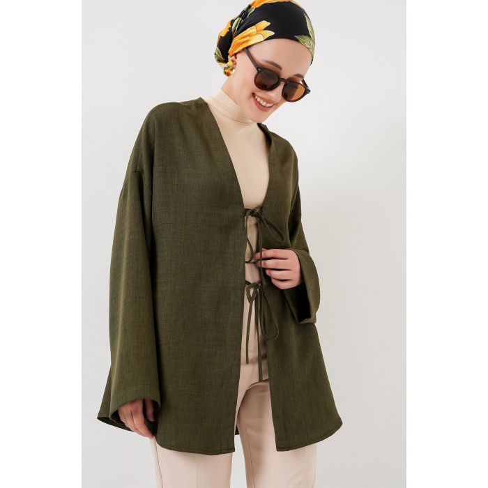 Keten Tesettür Kimono 5968 - Haki