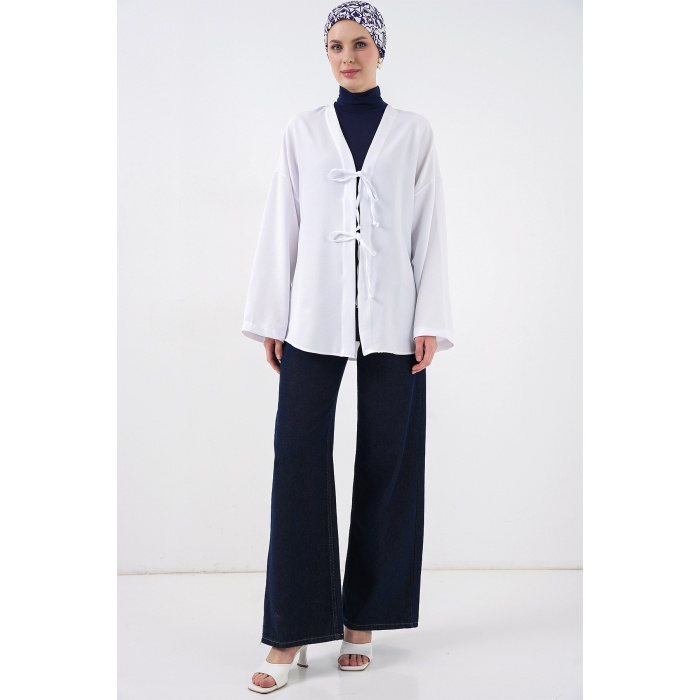 Keten Tesettür Kimono 5968 - Beyaz