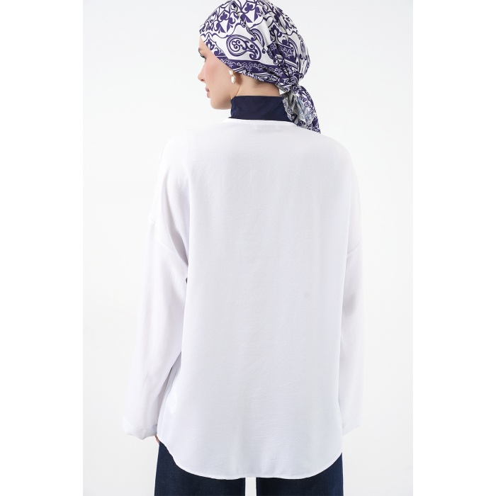 Keten Tesettür Kimono 5968 - Beyaz