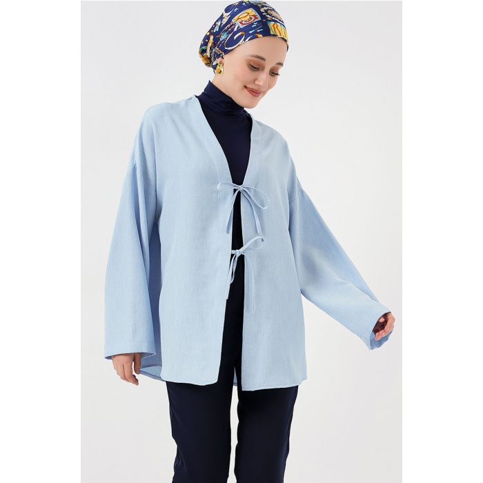 Keten Tesettür Kimono 5968 - Mavi