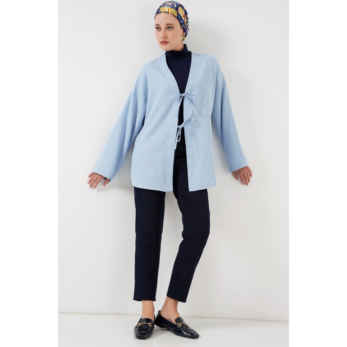 Keten Tesettür Kimono 5968 - Mavi