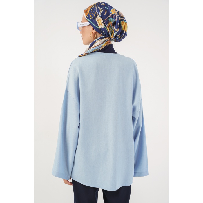 Keten Tesettür Kimono 5968 - Mavi