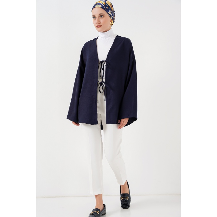 Keten Tesettür Kimono 5968 - Lacivert