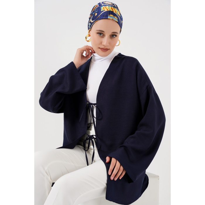 Keten Tesettür Kimono 5968 - Lacivert