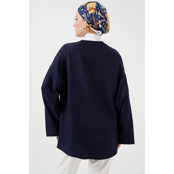 Keten Tesettür Kimono 5968 - Lacivert