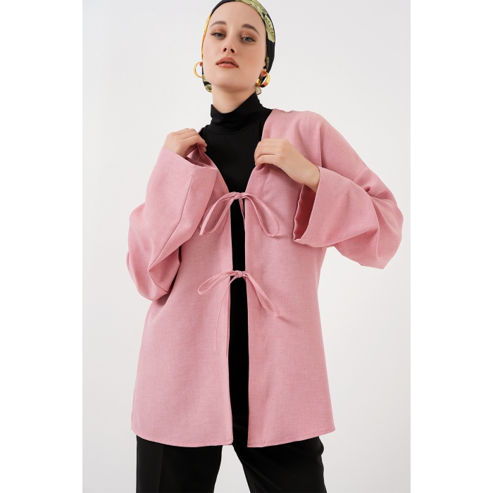 Keten Tesettür Kimono 5968 - Pudra