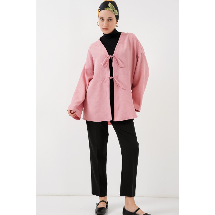 Keten Tesettür Kimono 5968 - Pudra