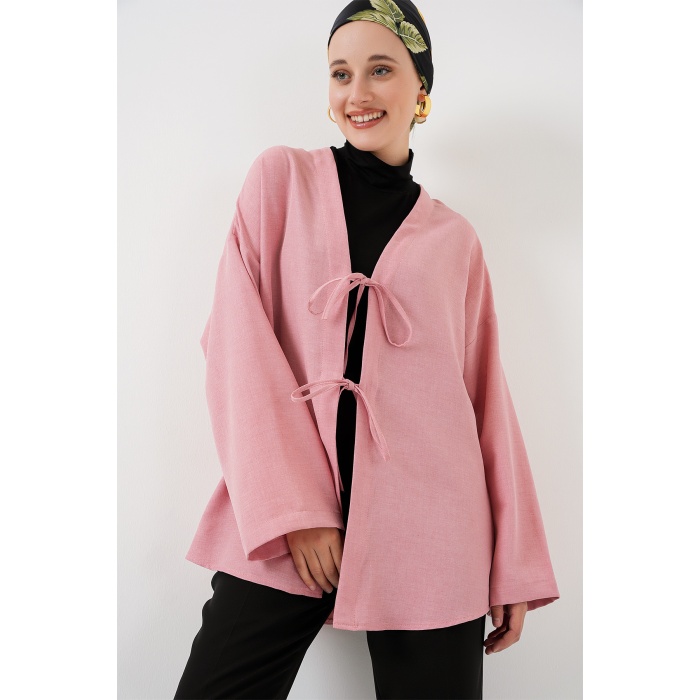Keten Tesettür Kimono 5968 - Pudra