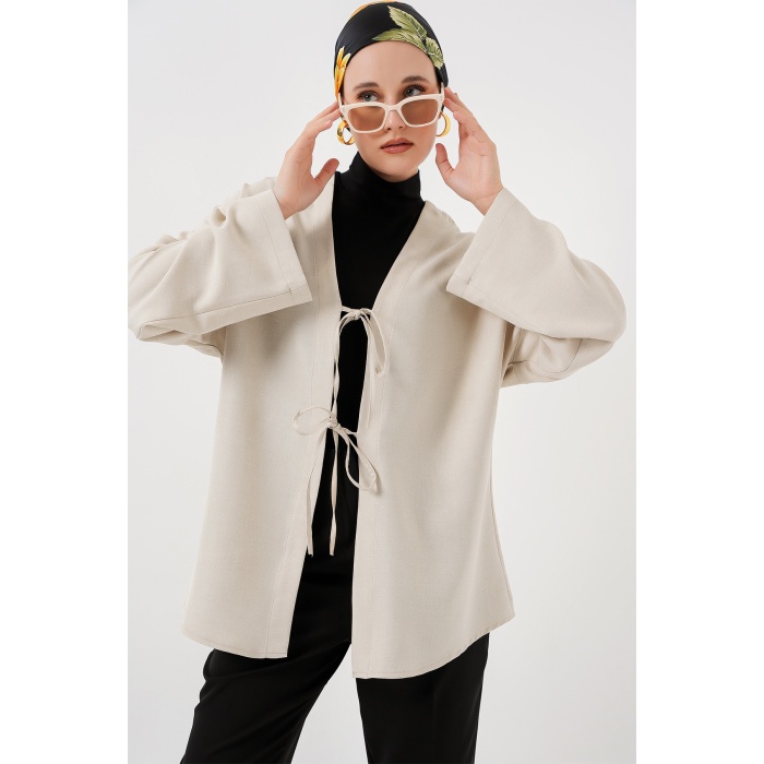 Keten Tesettür Kimono 5968 - Ekru