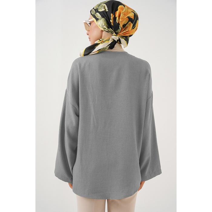 Keten Tesettür Kimono 5968 - Gri