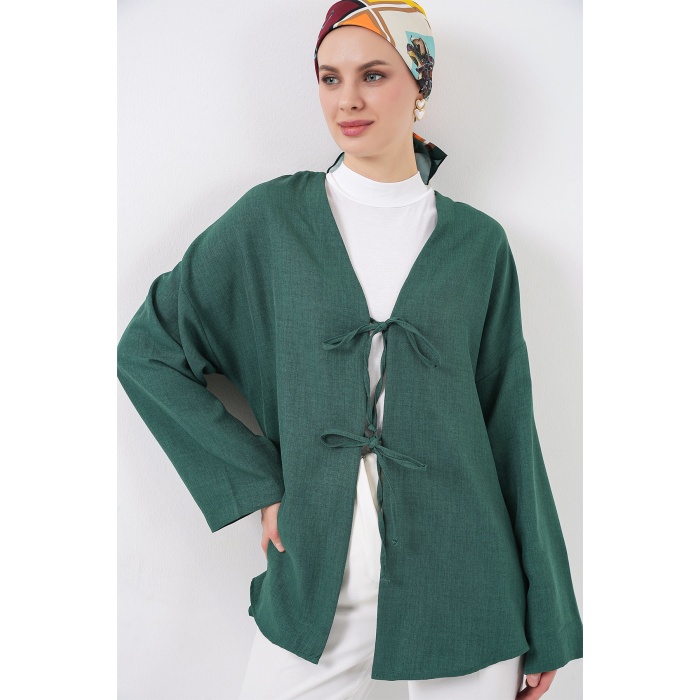 Keten Tesettür Kimono 5968 - Zümrüt Yeşili