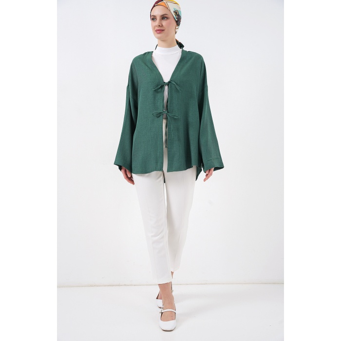 Keten Tesettür Kimono 5968 - Zümrüt Yeşili