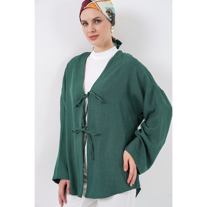 Keten Tesettür Kimono 5968 - Zümrüt Yeşili