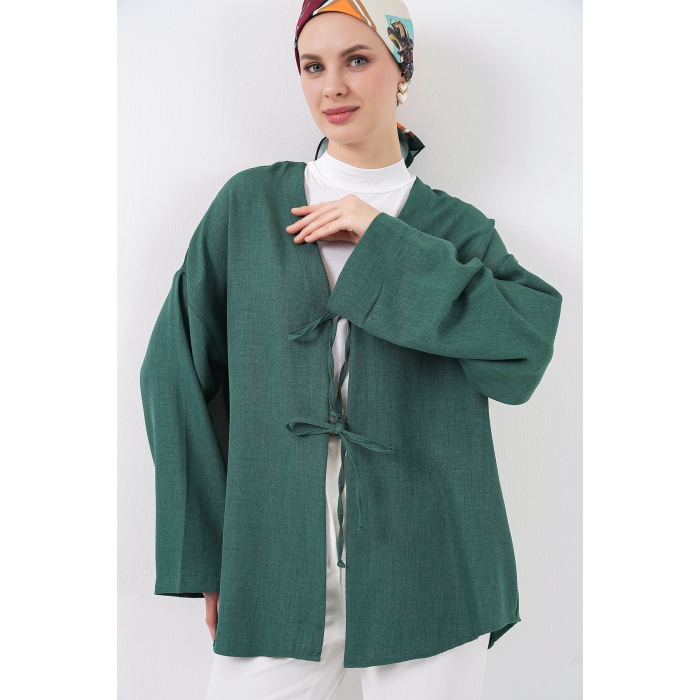 Keten Tesettür Kimono 5968 - Zümrüt Yeşili
