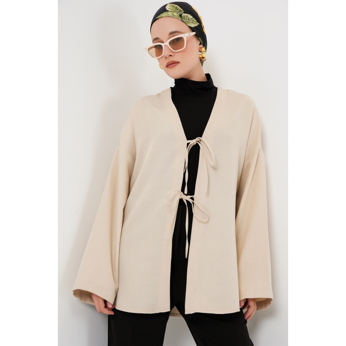 Keten Tesettür Kimono 5968 - Krem
