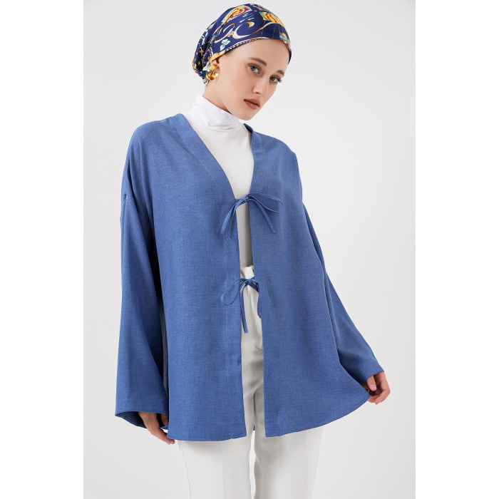 Keten Tesettür Kimono 5968 - İndigo