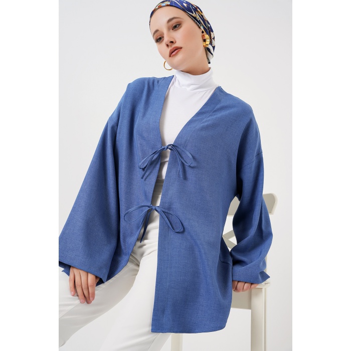 Keten Tesettür Kimono 5968 - İndigo