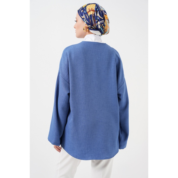 Keten Tesettür Kimono 5968 - İndigo