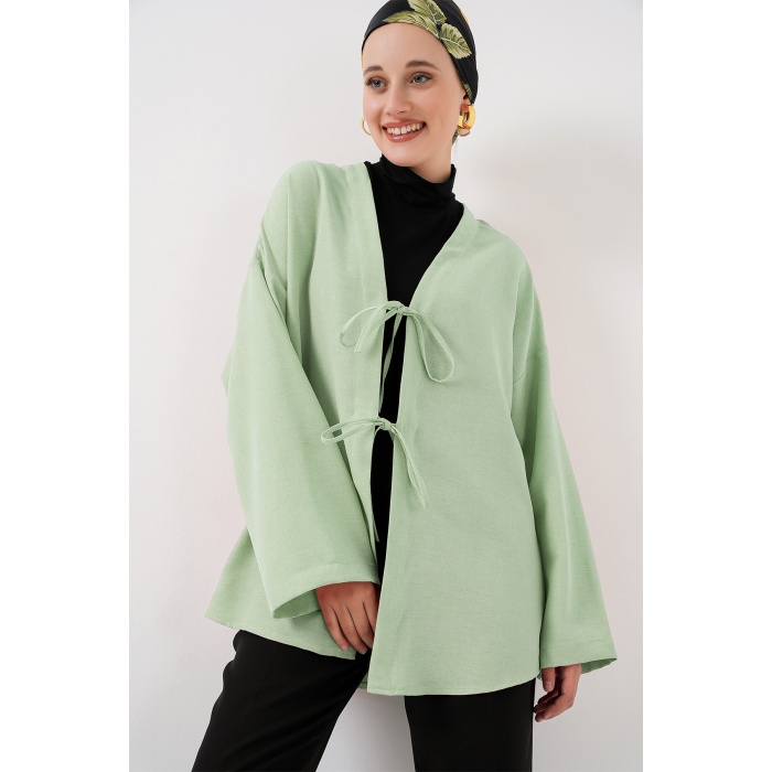 Keten Tesettür Kimono 5968 - E.Yeşil