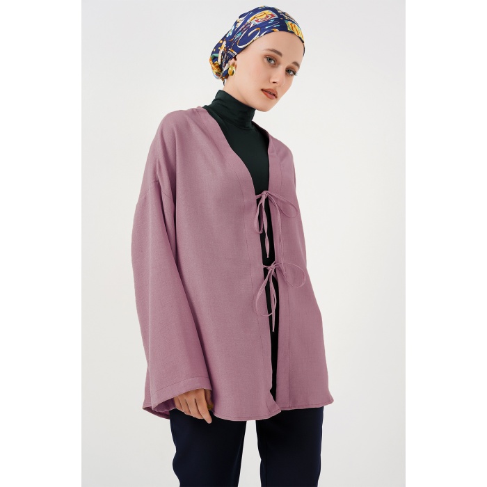 Keten Tesettür Kimono 5968 - Gül Kurusu