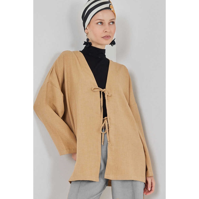 Keten Tesettür Kimono 5968 - Camel