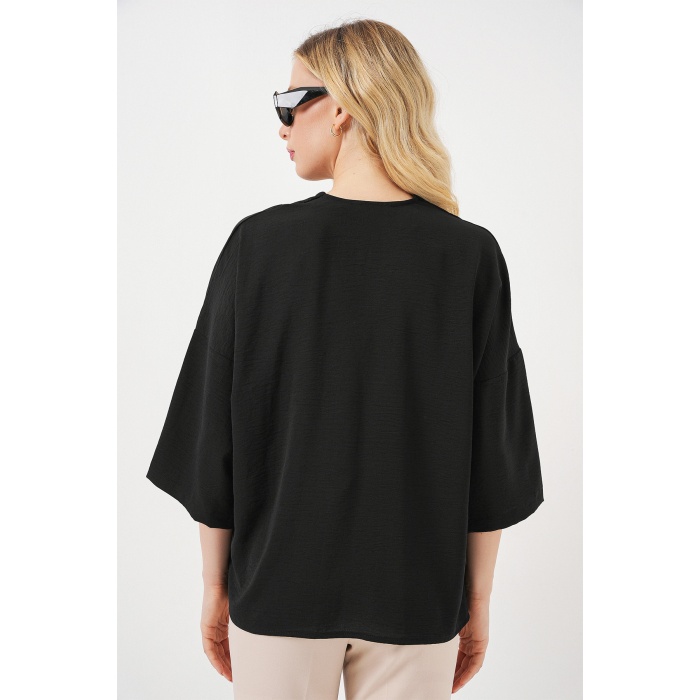 Kadın Kısa Kol Oversize Kimono 5969 - Siyah