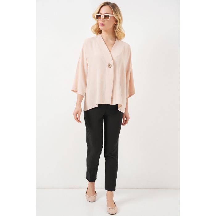 Kadın Kısa Kol Oversize Kimono 5969 - Krem