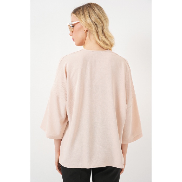 Kadın Kısa Kol Oversize Kimono 5969 - Krem