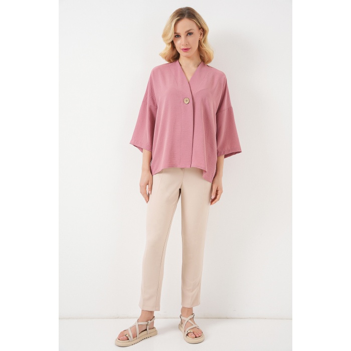 Kadın Kısa Kol Oversize Kimono 5969 - Gül Kurusu