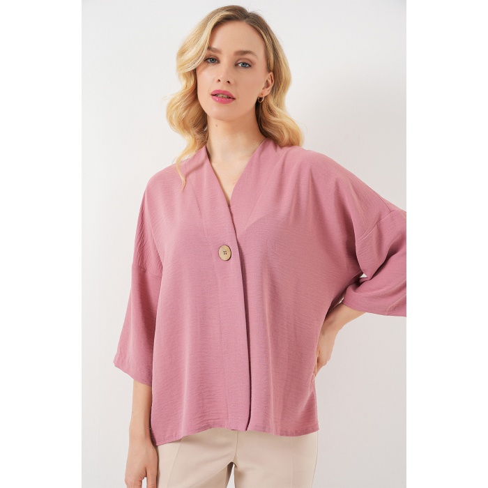 Kadın Kısa Kol Oversize Kimono 5969 - Gül Kurusu