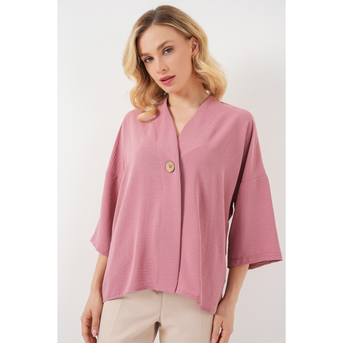 Kadın Kısa Kol Oversize Kimono 5969 - Gül Kurusu