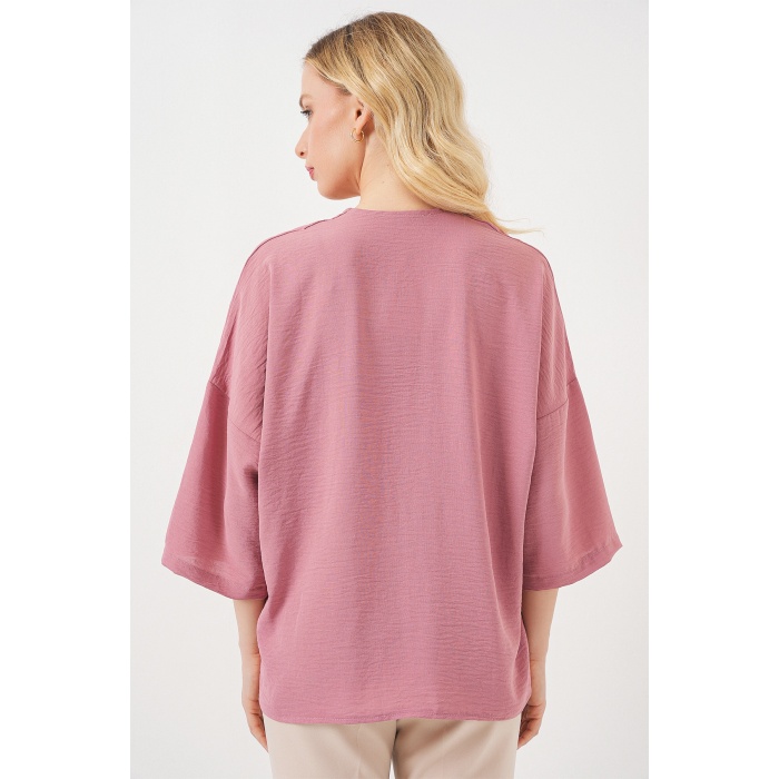 Kadın Kısa Kol Oversize Kimono 5969 - Gül Kurusu