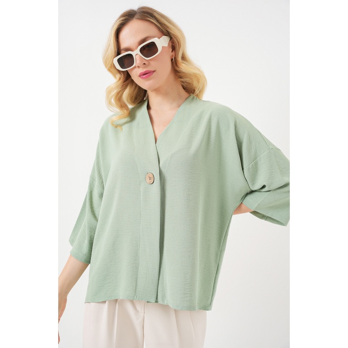 Kadın Kısa Kol Oversize Kimono 5969 - Çağla