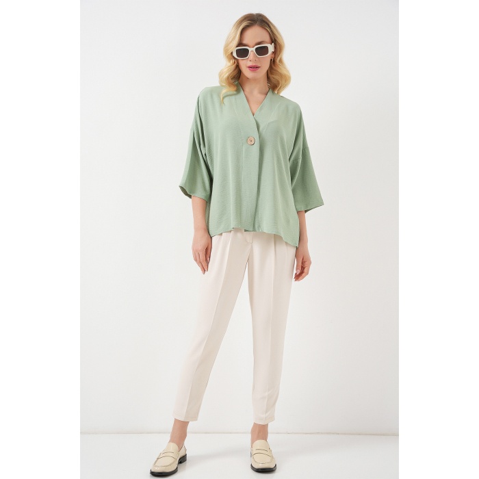 Kadın Kısa Kol Oversize Kimono 5969 - Çağla