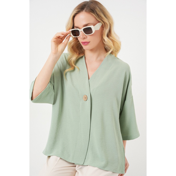 Kadın Kısa Kol Oversize Kimono 5969 - Çağla