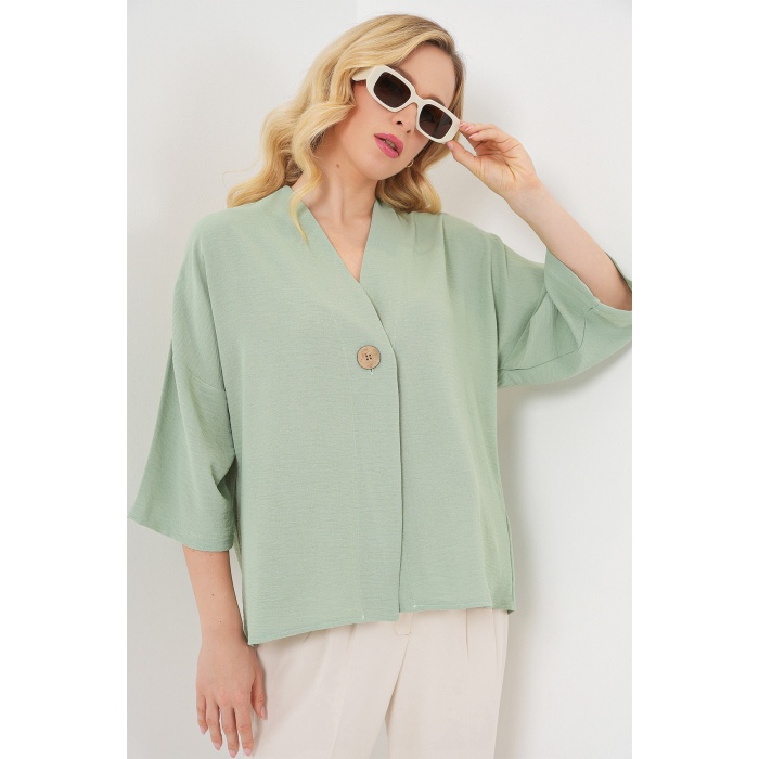 Kadın Kısa Kol Oversize Kimono 5969 - Çağla