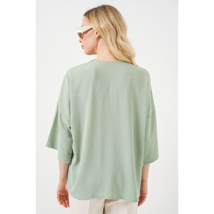 Kadın Kısa Kol Oversize Kimono 5969 - Çağla