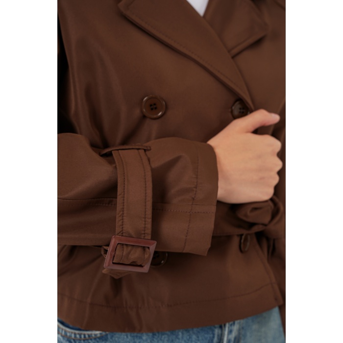 Kadın Kemerli Kısa Trençkot 5970 - Kahverengi