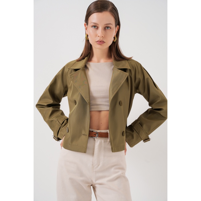 Kadın Kemerli Kısa Trençkot 5970 - Haki