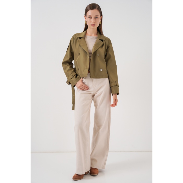Kadın Kemerli Kısa Trençkot 5970 - Haki