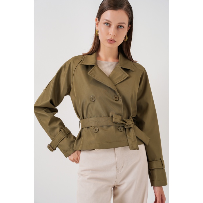 Kadın Kemerli Kısa Trençkot 5970 - Haki