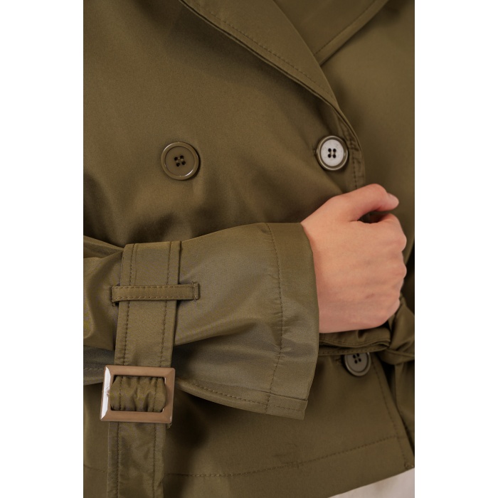 Kadın Kemerli Kısa Trençkot 5970 - Haki